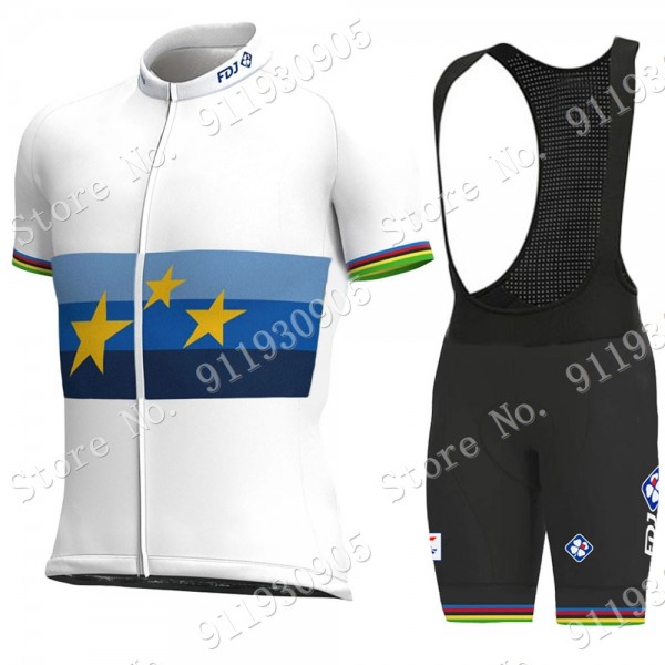 FDJ Pro Team European Champion 2021 Fietskleding Fietsshirt Korte Mouw+Korte Fietsbroeken Bib 2021072865