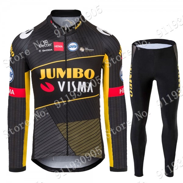 Jumbo Visma Tour De France 2021 Wielerkleding Set Fietsshirts Lange Mouw+Lange Fietsrbroek 2021072895