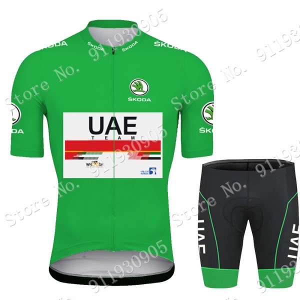 Green UAE Emirates Tour De France 2021 Fietskleding Fietsshirt Korte Mouw+Korte Fietsbroeken Bib 2021072955