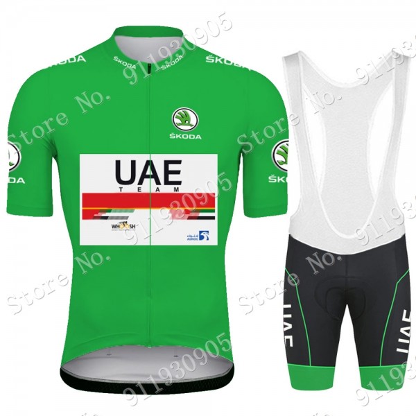 Green UAE Emirates Tour De France 2021 Fietskleding Fietsshirt Korte Mouw+Korte Fietsbroeken Bib 2021072956