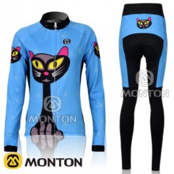 2011 Monton Blue Cat Dame Fietspakken Fietsshirt lange mouw+lange fietsbroeken 3474