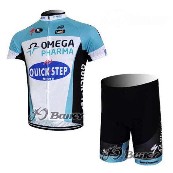 2012 Omega Pharma-Quick Step Fietsshirt Korte mouw Korte fietsbroeken met zeem Kits wit blauw 4043
