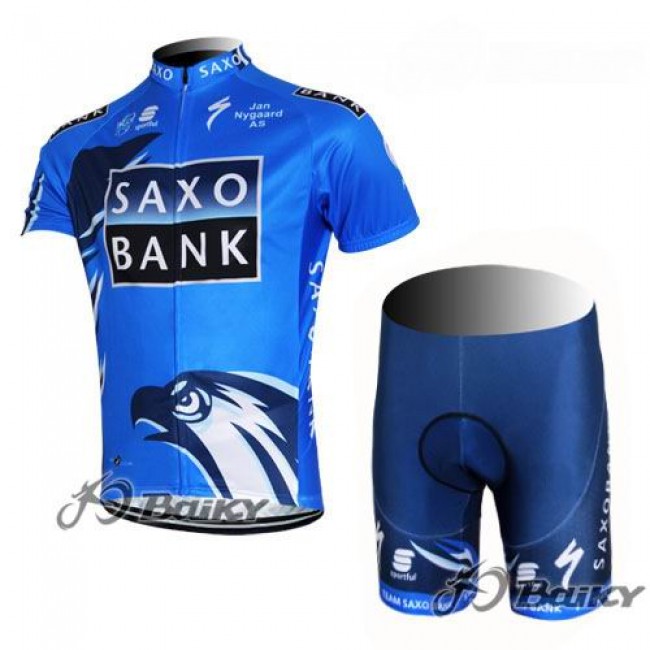 2012 Saxo Bank Fietspakken Fietsshirt Korte+Korte fietsbroeken zeem blauw 4032