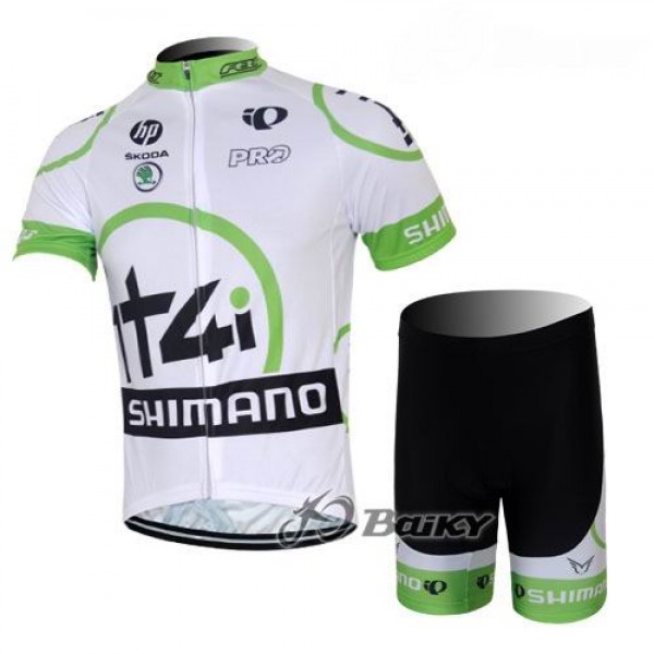 2012 Shimano 1t4i Fietsshirt Korte mouw+Korte fietsbroeken met zeem Kits wit groen 4034