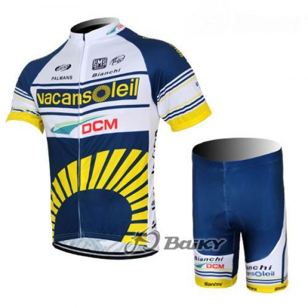 2012 Vacansoleil-DCMFietsshirt Korte mouwKorte fietsbroeken met zeem Kits wit blauw geel 584