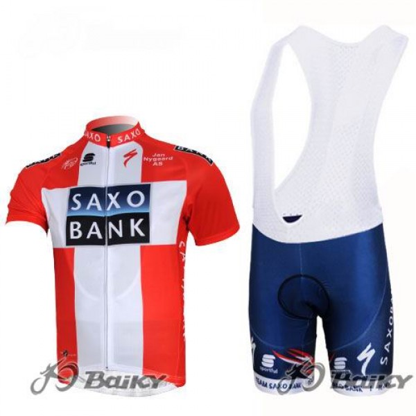 Saxo Bank Deens kampioen Fietsshirt Korte mouw Korte fietsbroeken Bib met zeem Kits rood wit 4315