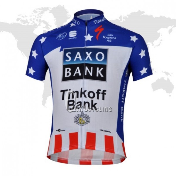 2013 Saxo Bank Tinkoff USA kampioen Fietsshirt Korte mouw blauw wit rood 3816