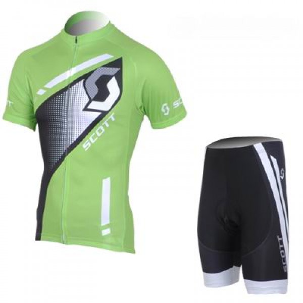 2013 Scott Racing Fietsshirt Korte mouw+Korte fietsbroeken met zeem Kits groen zwart 4023