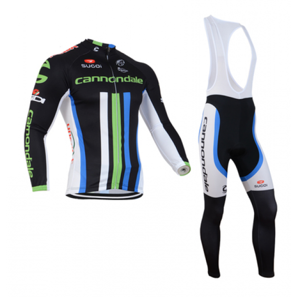 2014 Cannondale Fietskleding Fietsshirt Lange Mouwen+lange fietsbroeken Bib Wit Groen Blauw 1439