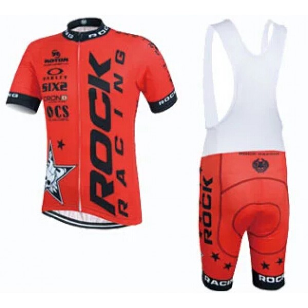2015 Rock Racing rood Fietskleding Set Fietsshirt Korte Mouwen+Fietsbroek Bib Korte 2215