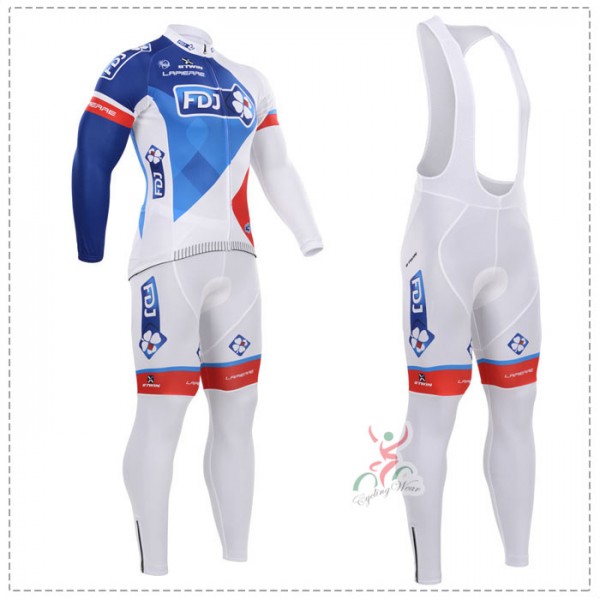 2015 FDJ Fietskleding Fietsshirt lange mouw+Lange fietsbroeken Bib 1735