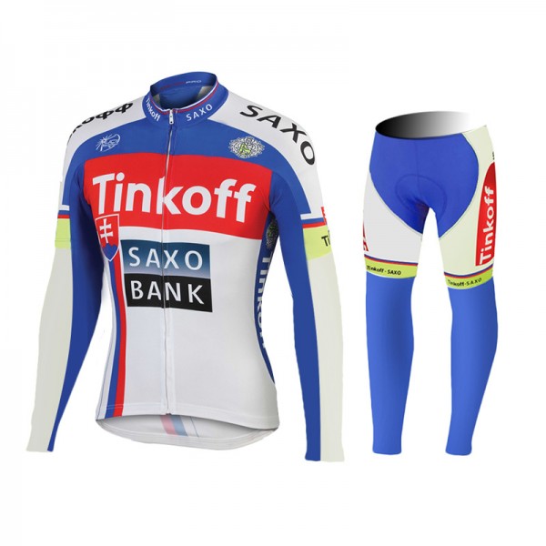 2015 Tinkoff Saxo Bank bleu Fietskleding Fietsshirt lange mouw+Lange fietsbroeken 1988