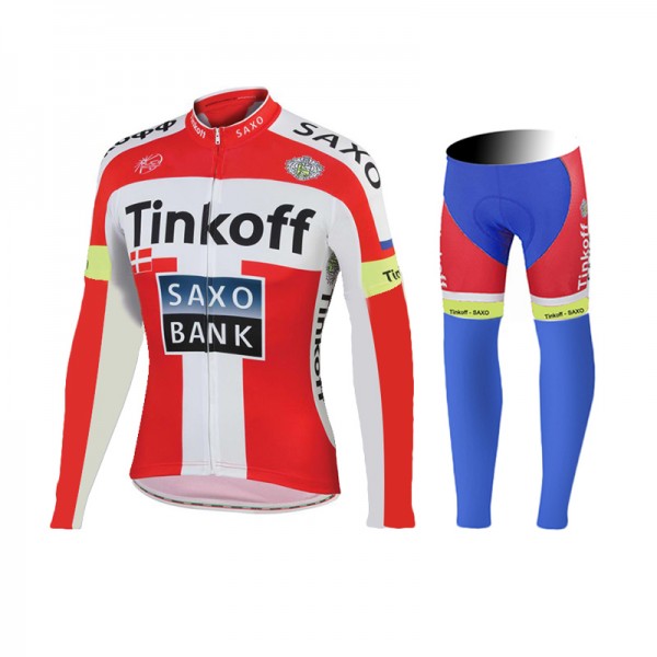 2015 Tinkoff Saxo Bank Rouge Fietskleding Fietsshirt lange mouw+Lange fietsbroeken 1985