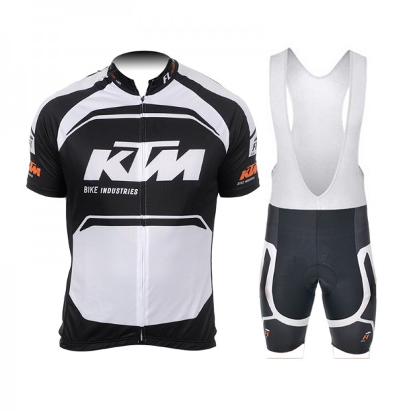 2015 KTM Proteam zwart wit Fietskleding Set Fietsshirt Korte Mouwen+Fietsbroek Bib Korte 2160