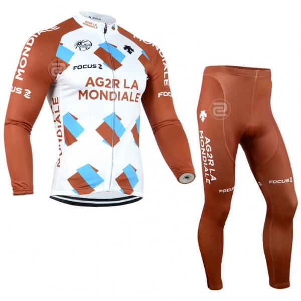 2014 Ag2r La Mondiale Fietskleding Fietsshirt lange mouw+Lange fietsbroeken 1195