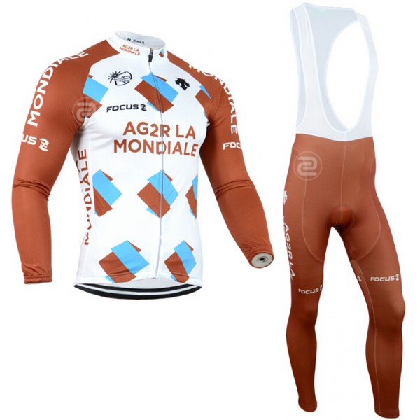 2014 Ag2r La Mondiale Fietskleding Fietsshirt lange mouw+Lange fietsbroeken Bib 1193