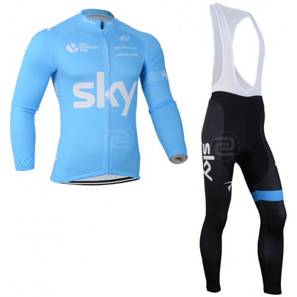 2014 Sky Fietskleding Fietsshirt lange mouw+Lange fietsbroeken Bib Zwart 1348