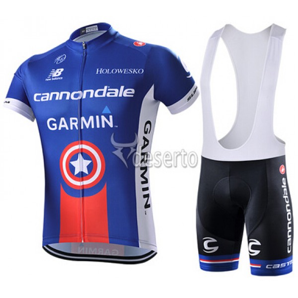 2015 Garmin Cannondale Fietskleding Set Fietsshirt Korte Mouwen+Fietsbroek Bib Korte blauw 1589