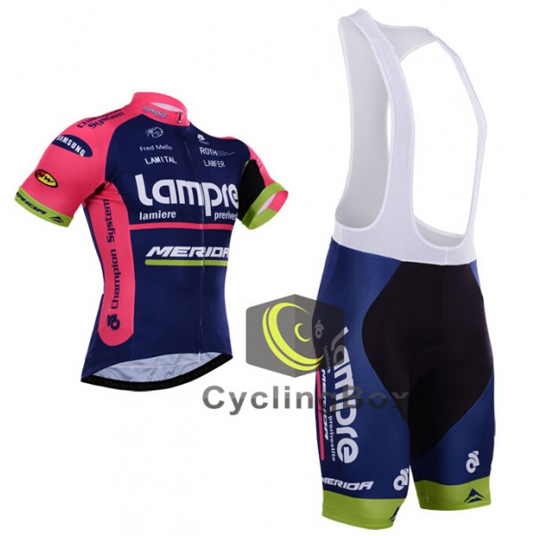 2015 Lampre Merida Fietskleding Set Fietsshirt Korte Mouwen+Fietsbroek Bib Korte 2353