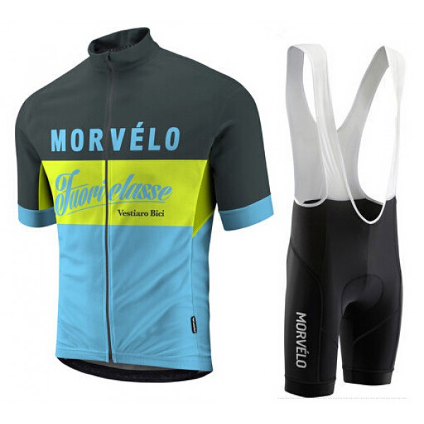 2015 MORVELO Blauw Fietskleding Fietsshirt Korte+Korte Fietsbroeken Bib 2438