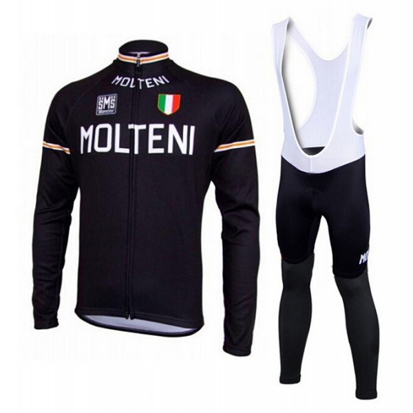 2015 MOLTENI Santini zwart Fietskleding Fietsshirt lange mouw+Lange fietsbroeken Bib 2478