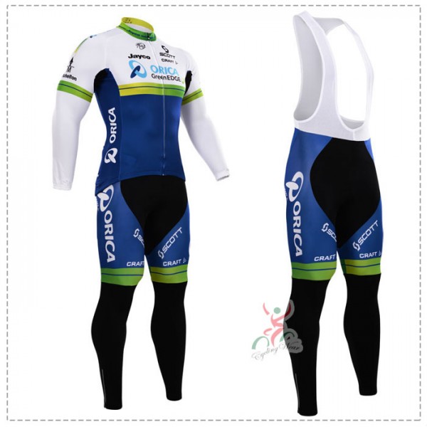 2015 Orica Greenedge Fietskleding Fietsshirt lange mouw+Lange fietsbroeken Bib 2373