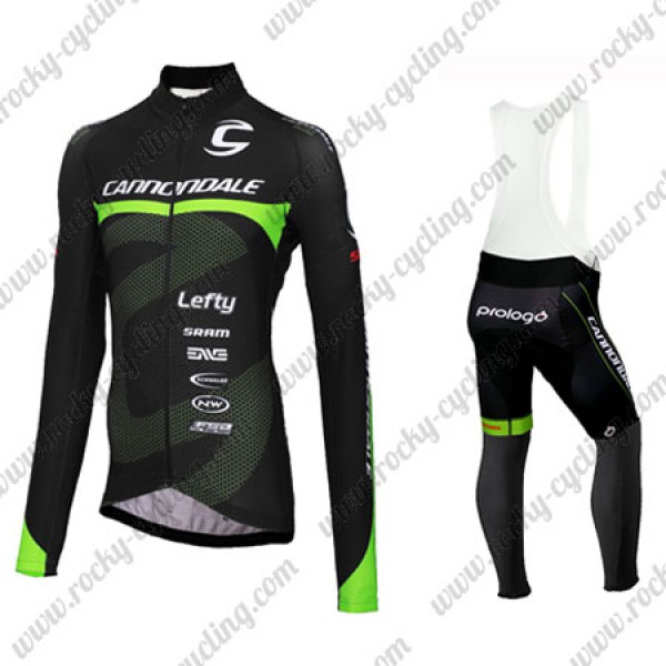 2016 Team Cannondale Winter Fietskleding Fietsshirt lange mouw+Lange fietsbroeken Bib Zwart Groen 2016002