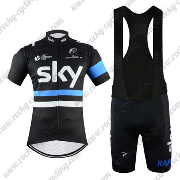 2016 Team SKY Rapha Pro Fietskleding Fietsshirt Korte+Korte fietsbroeken Bib Blauw Zwart 2016008