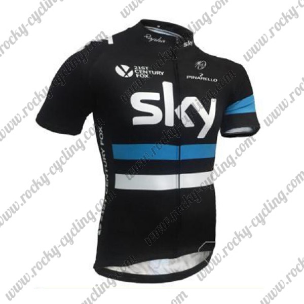 2016 Team SKY Rapha Pro Fietsshirt Korte Mouw Blauw Zwart 2016004