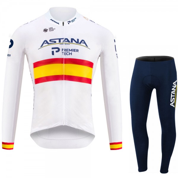 Spanish Astana Pro Team 2021 Fietskleding Fietsshirt Lange Mouw+Lange Fietsbroek Bib 20210352