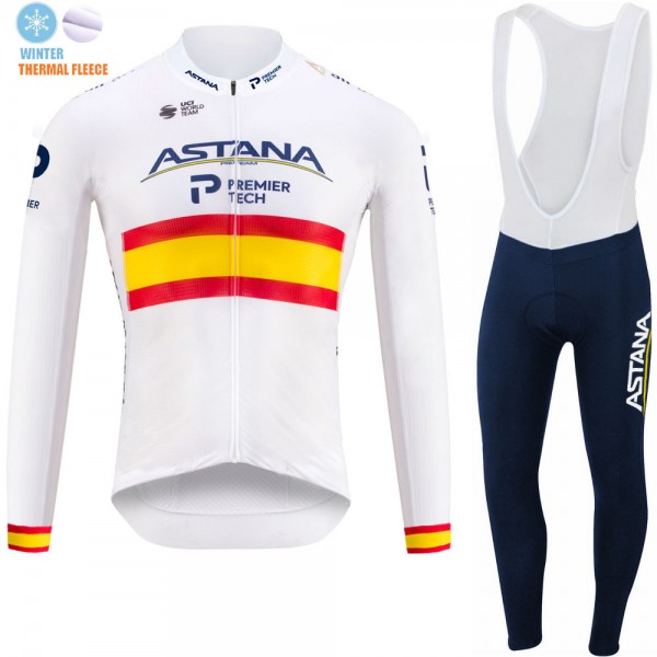 Spanish Winter Fleece Astana Pro Team 2021 Fietskleding Fietsshirt Lange Mouw+Lange Fietsbroek Bib 20210357