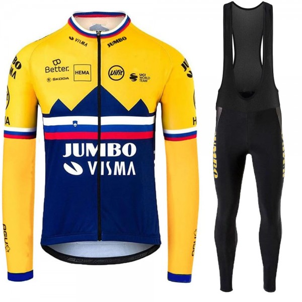 Jumbo Visma SLovenia Pro Team 2021 Fietskleding Fietsshirt Lange Mouw+Lange Fietsbroek Bib 20210379