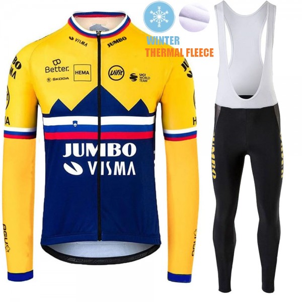 Winter Fleece Jumbo Visma SLovenia Pro Team 2021 Fietskleding Fietsshirt Lange Mouw+Lange Fietsbroek Bib 20210385