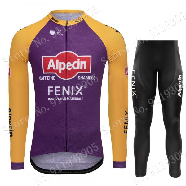 Purple France Tour 2021 Alpecin Fenix Pro Team Wielerkleding Set Fietsshirts Lange Mouw+Lange Fietsrbroek Bib 70621