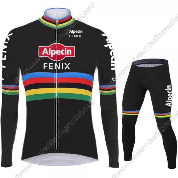 2021 Alpecin Fenix World Champion zwart Fietskleding Fietsshirt Lange Mouw+Lange Fietsbroek Bib 87