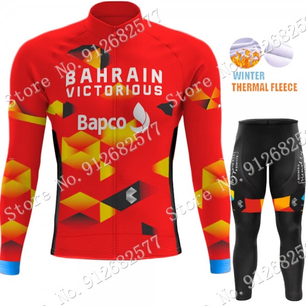 Winter Bahrain Victorious 2022 Pro Team Fietskleding Fietsshirt Lange Mouw+Lange Fietsbroek Bib 202201101