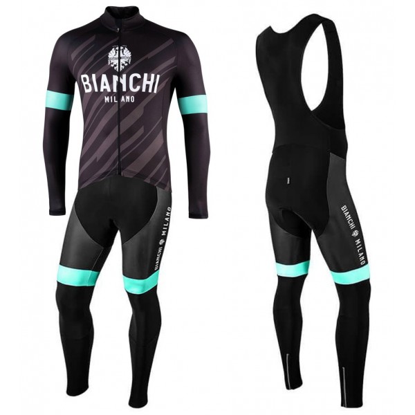 2022 Bianchi Milano Bianzone Black Fietskleding Fietsshirt Lange Mouw+Lange Fietsbroek Bib Set Syj9R