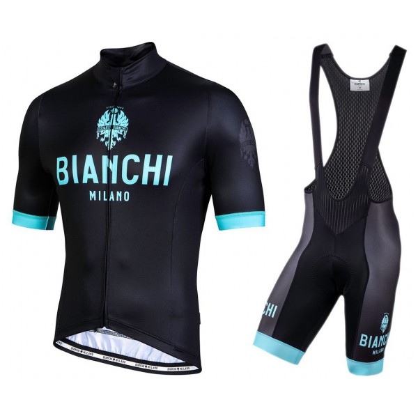 2022 Bianchi Milano Levane Black Fietskleding Fietsshirt Korte Mouw+Korte Fietsbroeken Bib AY6aI