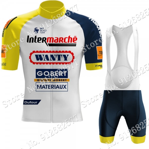 Team Wanty Gobert 2022 Fietskleding Fietsshirt Korte Mouw+Korte Fietsbroeken Bib Yellow 202202181