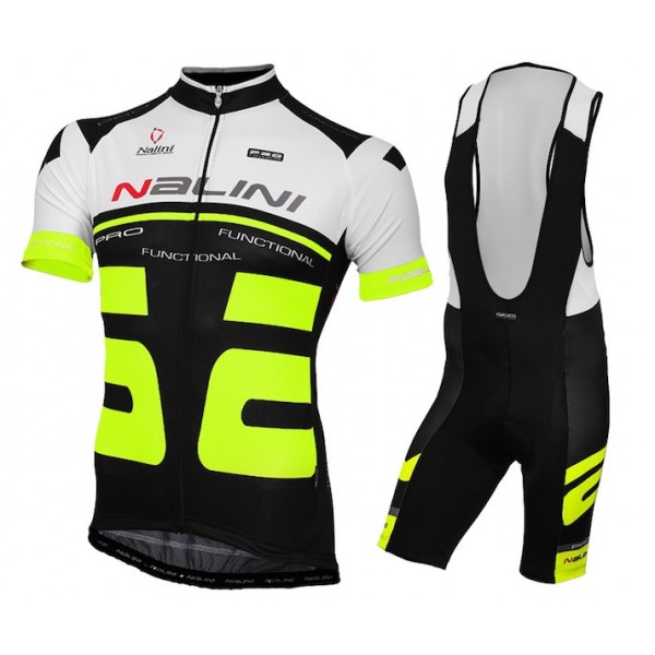 2015 Nalini Bao wit-zwart Fluo Fietskleding Set Fietsshirt Korte Mouwen+Fietsbroek Bib Korte 2019