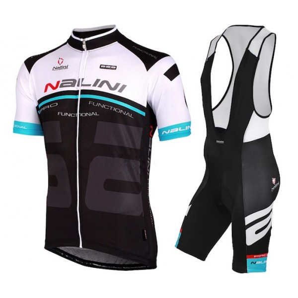 2015 Nalini Bao wit-blauw-zwart Fietskleding Set Fietsshirt Korte Mouwen+Fietsbroek Bib Korte 2020