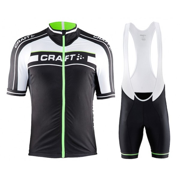 2015 Craft Bike Grand Tour zwart-wit-groen Fietskleding Set Fietsshirt Korte Mouwen+Fietsbroek Bib Korte 2153