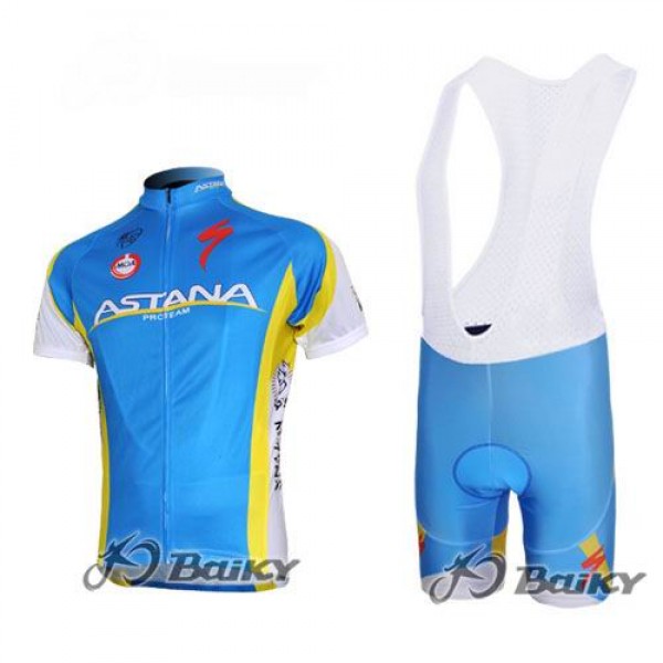 Astana Pro Team Fietsshirt Korte mouw Korte fietsbroeken Bib met zeem Kits blauw 8