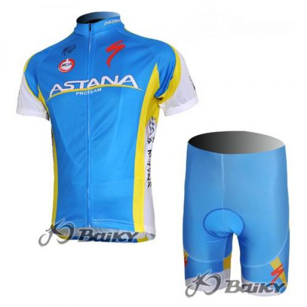 Astana Pro Team Fietsshirt Korte mouw Korte fietsbroeken met zeem Kits blauw 4049