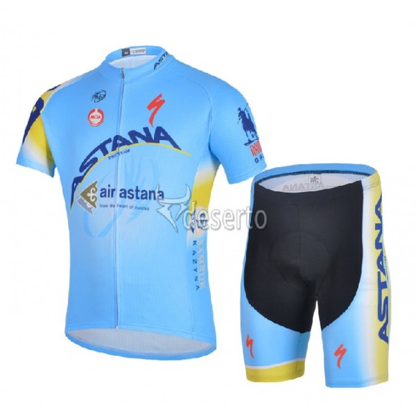 Astana Pro Team Fietskleding Fietsshirt Korte Mouwen+Fietsbroek Korte zeem 2014 808