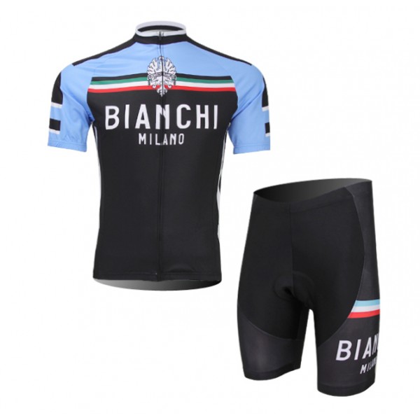 Bianchi 2014 Fietskleding Fietsshirt Korte Mouwen+Fietsbroek Korte zeem Black Blue 830