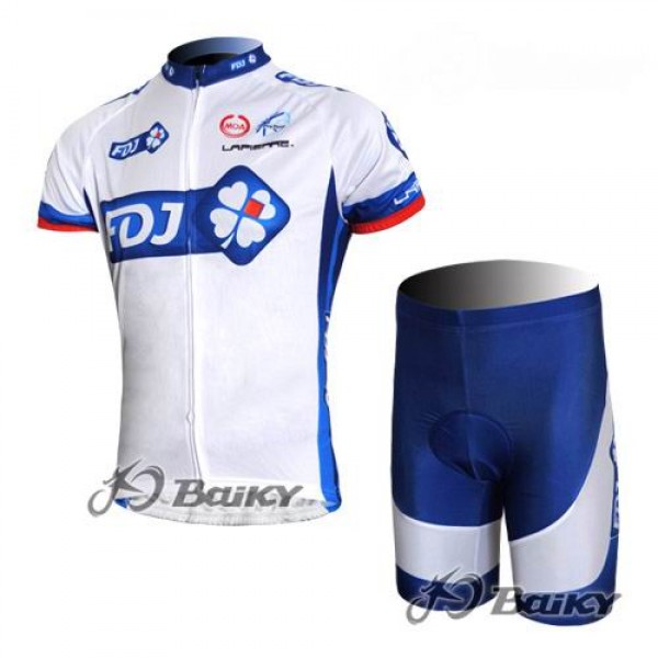 FDJ-BigMat Pro Team Fietsshirt Korte mouw Korte fietsbroeken met zeem Kits wit blauw 4075