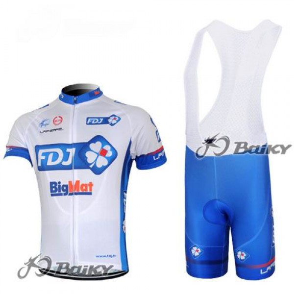 FDJ-BigMatFietspakken Fietsshirt Korte+Korte koersbroeken Bib wit blauw 4243