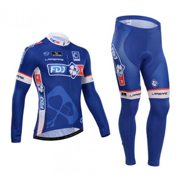 FDJ.fr 2014 Fietskleding Fietsshirt lange mouw+lange fietsbroeken Blauw 961