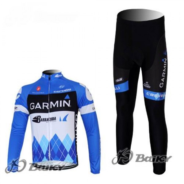 Garmin Barracuda Pro Team Fietspakken Fietsshirt lange mouw+lange fietsbroeken blauw wit 4363